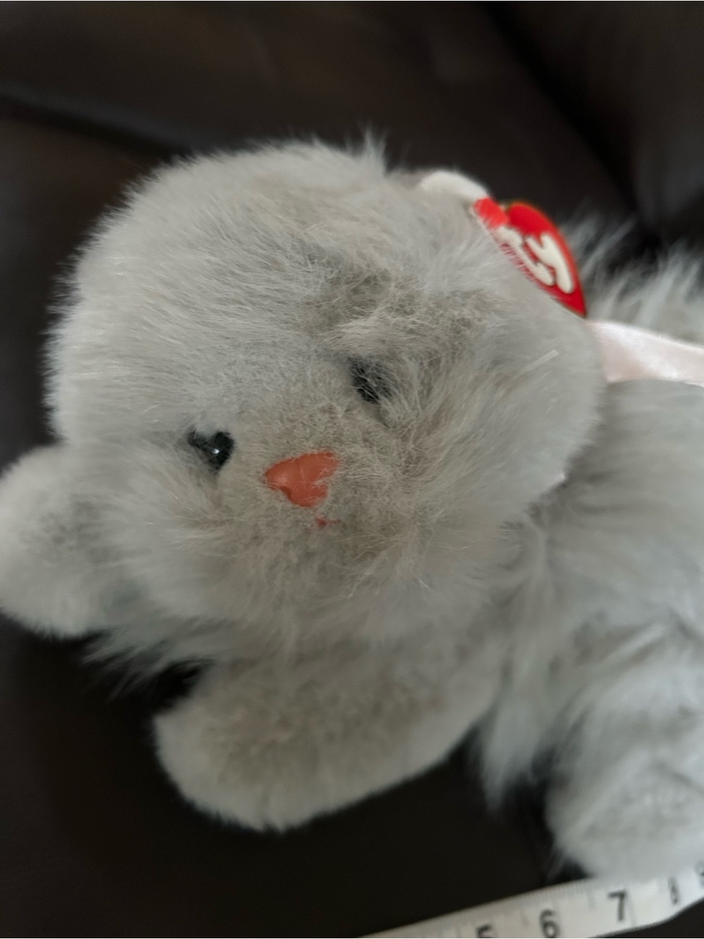 Ty - PUFFY - Gray Kitten Plush with Orange Nose 1995